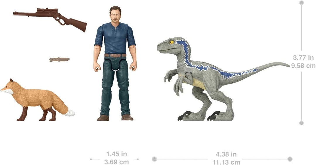 Jurassic World Dominion Human & Dino Pack Owen & Velociraptor Beta & Zubehör, authentische Actionfig