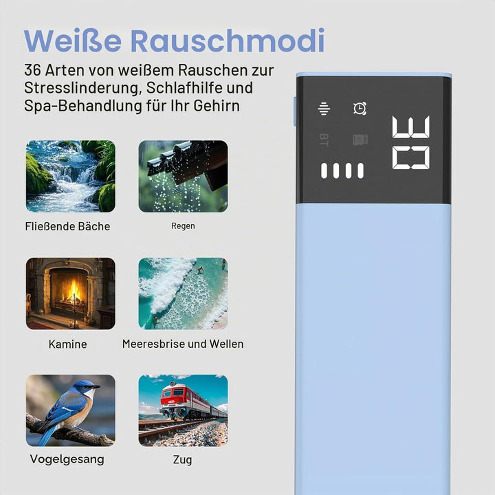 Pillow Speaker und Kissenlautsprecher Bluetooth, 36 Sounds, Display, Timer Blau, Blau