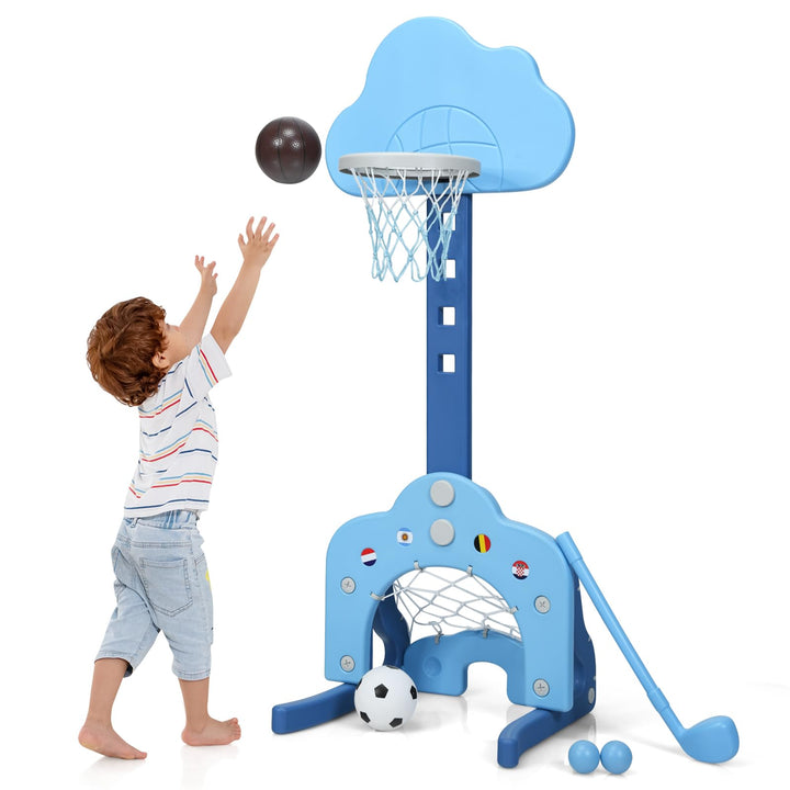 DREAMADE Mini Basketballkorb Kinder, 77-116 cm höhenverstellbarer Basketballständer mit Fussballkorb