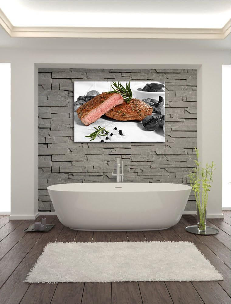 saftiges Medium Steak schwarz/weiss Format: 100x70 auf Leinwand, XXL riesige Bilder fertig gerahmt m