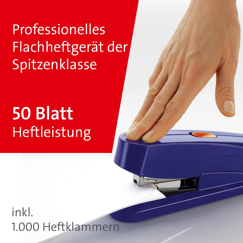 Novus B 8 FC Heftgerät (50 Blatt, Flachheftung, Hebelfunktion, inkl. 1000 Heftklammern) blau, blau