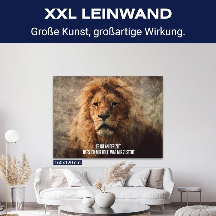 wandmotiv24 Motivations Motiv als Leinwandbild, 100x75cm, Querformat, Es ist an der Zeit, Löwe, Stru