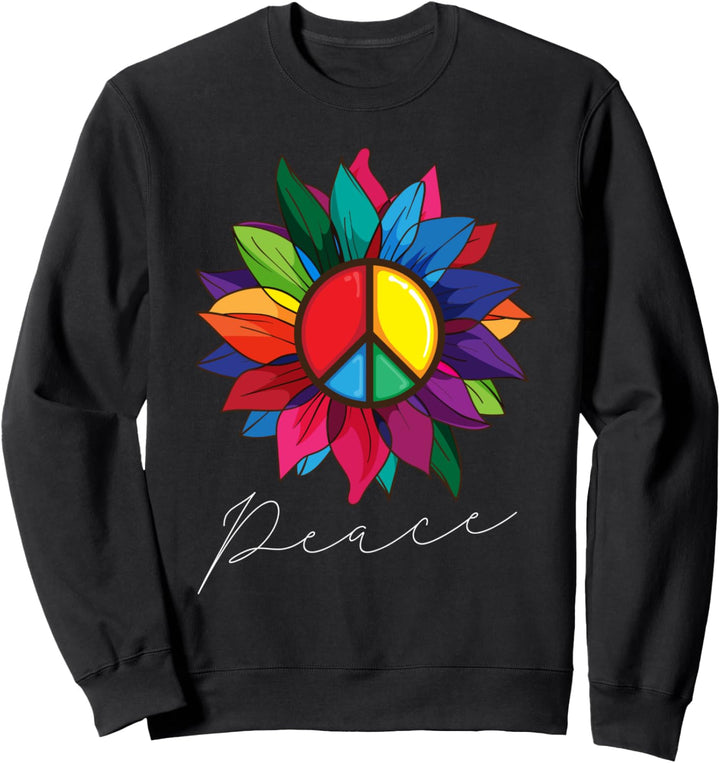 Sonnenblumen-Blumen-Regenbogen-Friedenszeichen-Welt Retro Sweatshirt