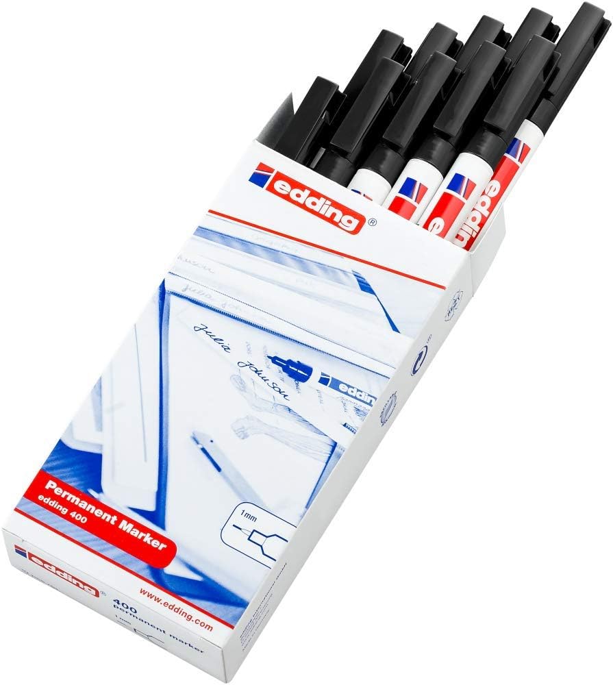 edding 400 Permanentmarker - schwarz - 10 Stifte - feine Rundspitze 1 mm - wasserfest, schnell-trock