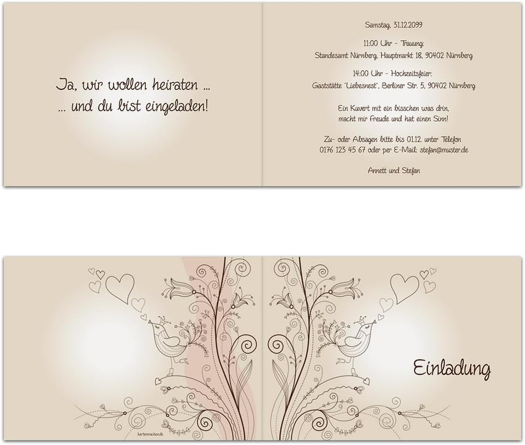 Individuelle Hochzeitseinladung (ab 10-100 Stück selbst gestalten) Liebesbaum Klappkarten Einladung