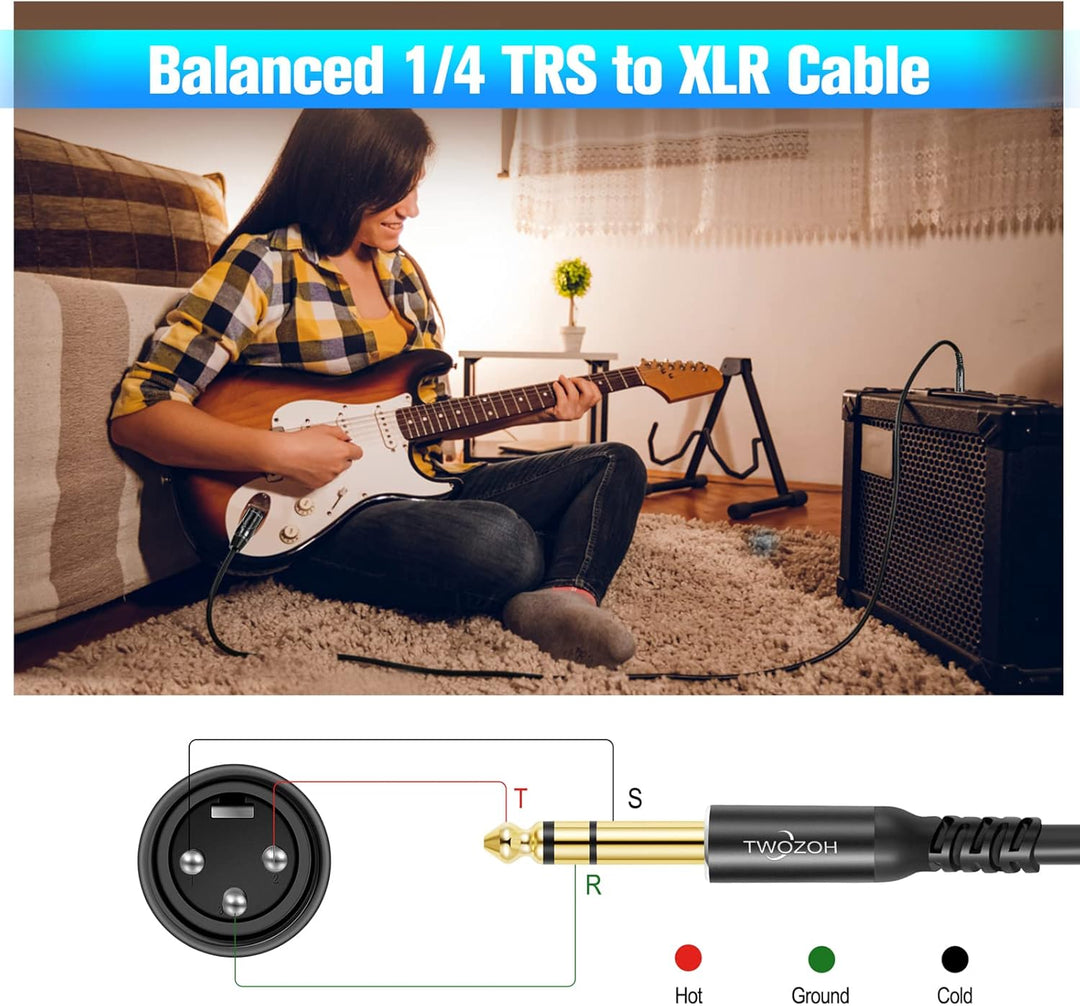 Twozoh XLR auf Klinke 6,3 5M, XLR Stecker auf TRS 6,35 mm Stereo Gitarrenkabel (Profesional/Hifi) 5M