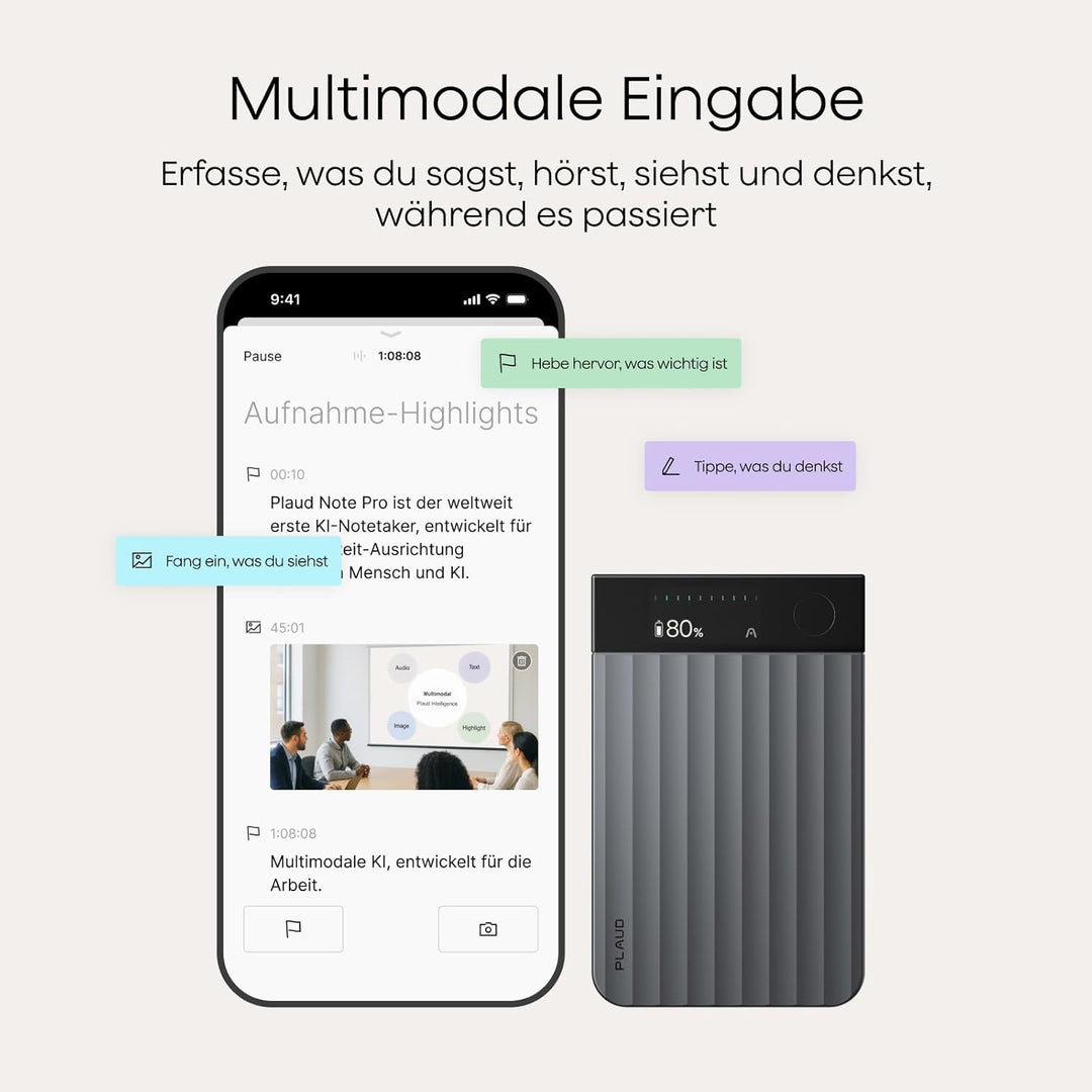 Plaud Note Pro KI Digitales Diktiergerät Aufnahmegerät mit KI Schreibfunktion und Zusammenfassen Voi