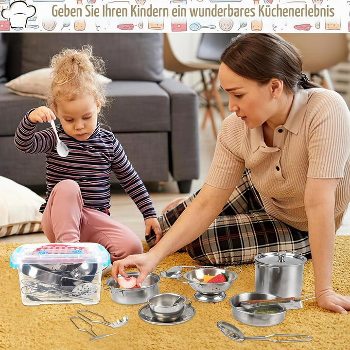 20 STK Kinderküche Zubehör Set, Edelstahl Pretend Küchenspielzeug für Kinder, Matschküche Zubehör mi
