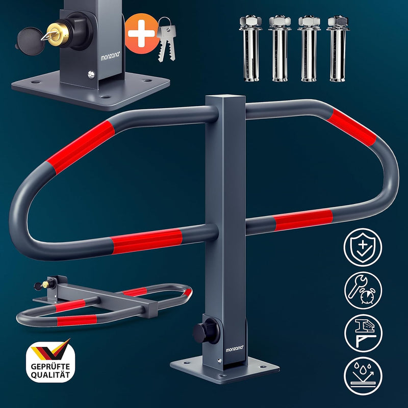 Monzana Parkplatzsperre 2 Schlüssel klappbar integriertes Schloss Stahl Robust Parkpfosten Parkplatz