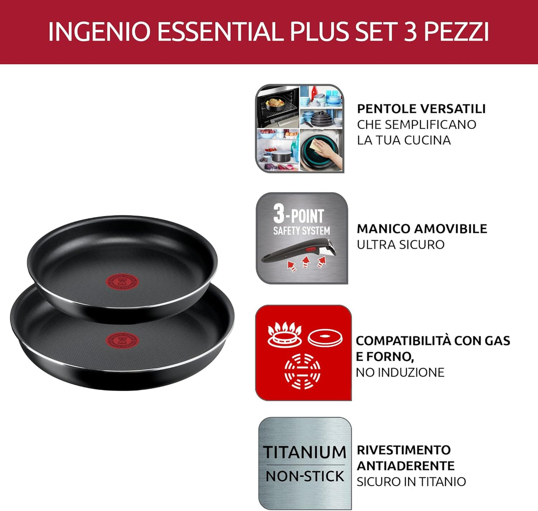 Lagostina Ingenio Essential Plus Antihaft-Töpfe und Pfannen-Set aus Aluminium für Gas und Backofen,