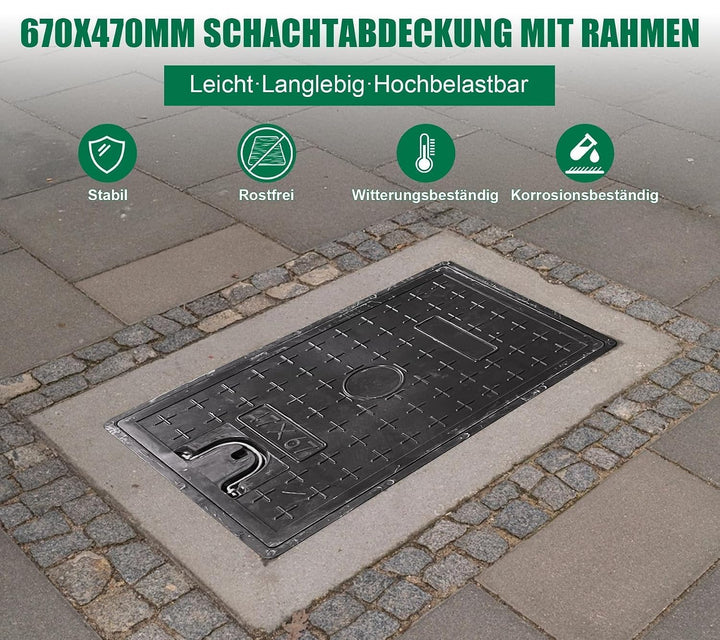 GFK-Schachtabdeckung ohne Rahmen mit Griff - 600 x 400 x 40 mm Schachtabdeckung Kanaldeckel Deckel f