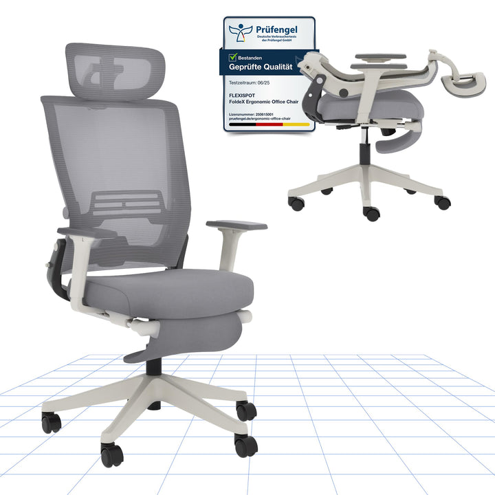 FLEXISPOT Ergonomischer Bürostuhl, Foldex, klappbarer Bürostuhl für Kleine Räume mit Lendenwirbelstü