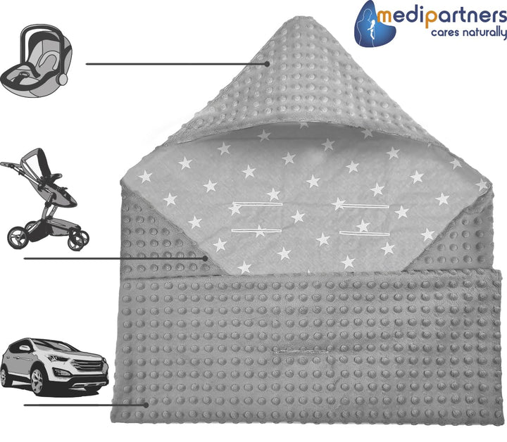 Medi Partners Einschlagdecke 100% Baumwolle 85x85cm Kuscheldecke für Kinderwagen Babyschale universa