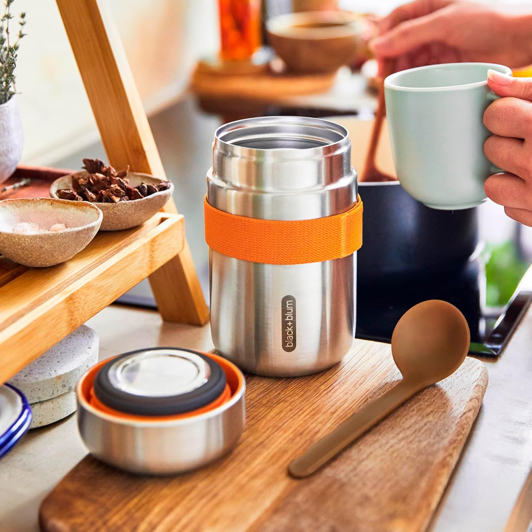 BLACK + BLUM Food Flask Thermobecher 400 ml | Orange | Thermobehälter Essen hält 6h heiss & 8h kalt