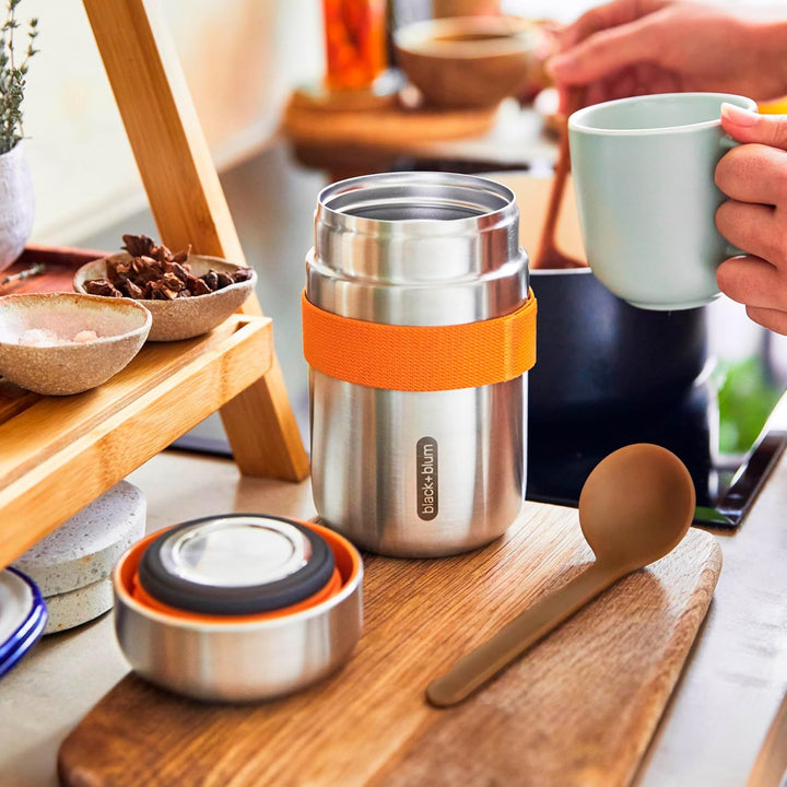 BLACK + BLUM Food Flask Thermobecher 400 ml | Orange | Thermobehälter Essen hält 6h heiss & 8h kalt