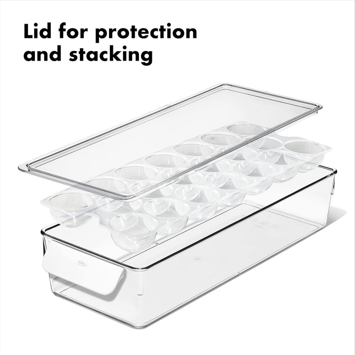 OXO 13346500 Eierbehälter mit herausnehmbarem Tablett, Kunststoff, transparent, Eierbehälter