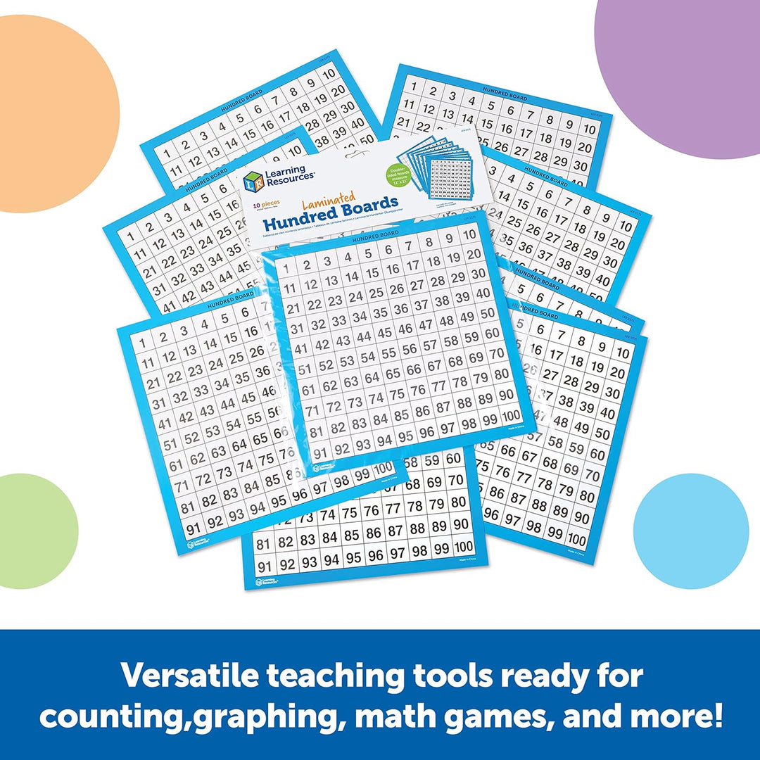 Learning Resources Abwischbare Hunderter-Übungsbretter, Alter 5+, Doppelseitige Mathe Tafeln 1–100,