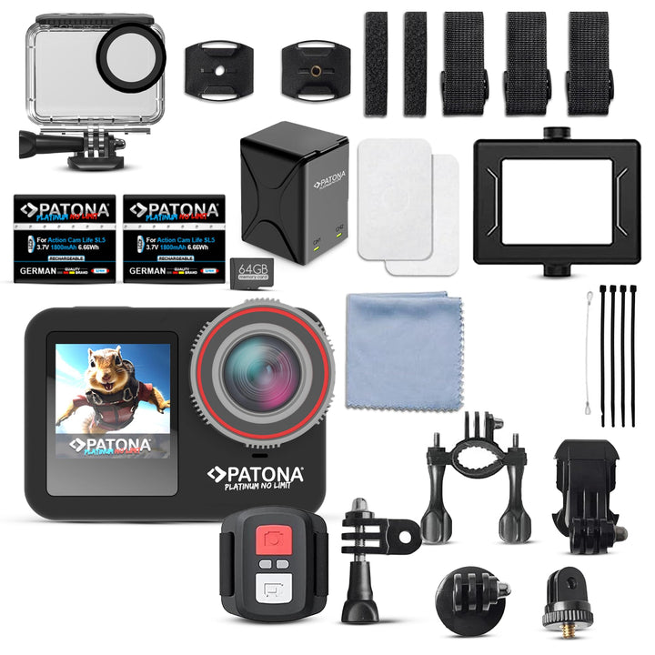 PATONA Action Cam Life SL5 | 6K 90fps 64MP EIS | 170° Weitwinkel Videokamera | Dual Screen Kamera |