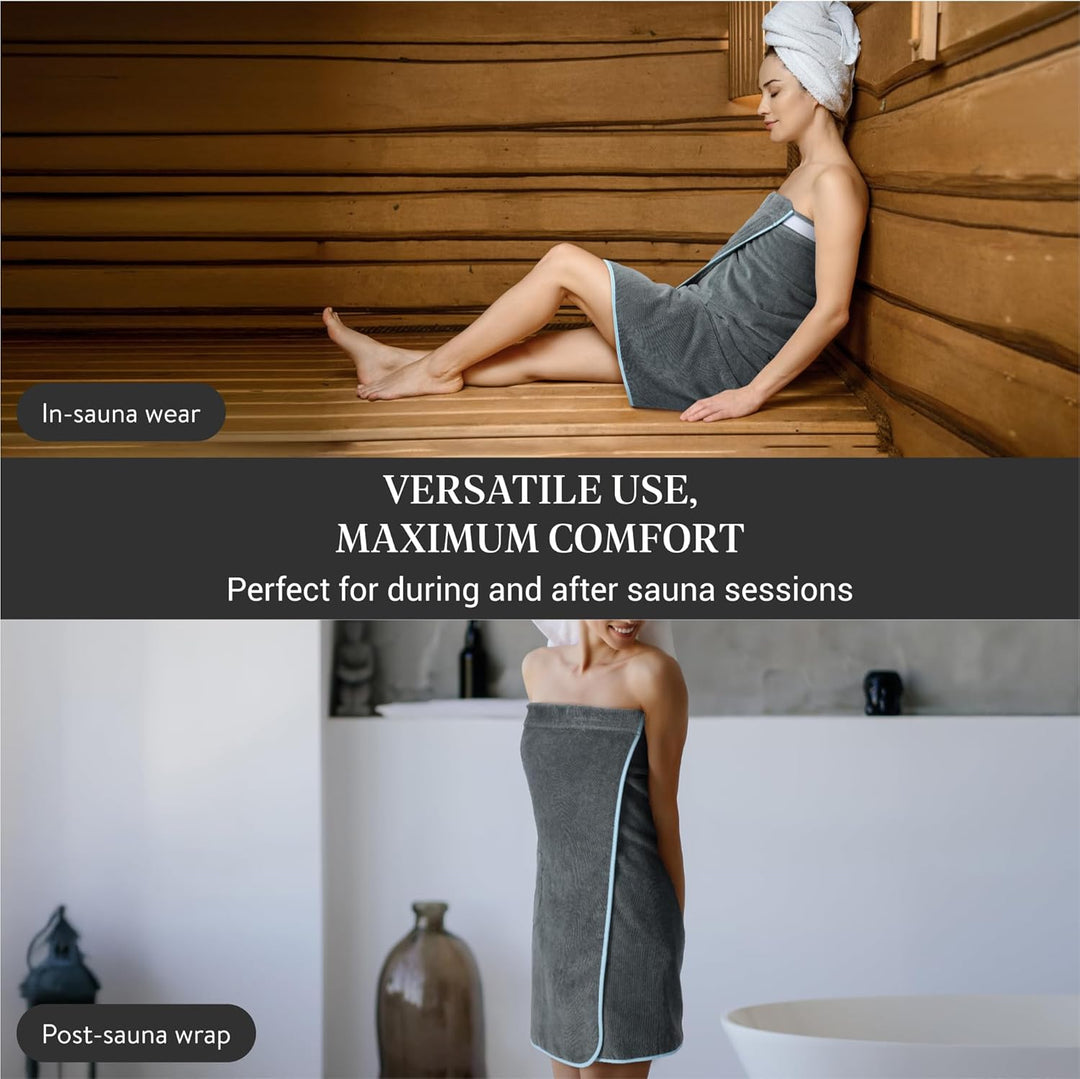 HOMELEVEL Saunakilt für Damen und Herren mit Klettverschluss und Tasche aus 100% Baumwolle Sauna Kil