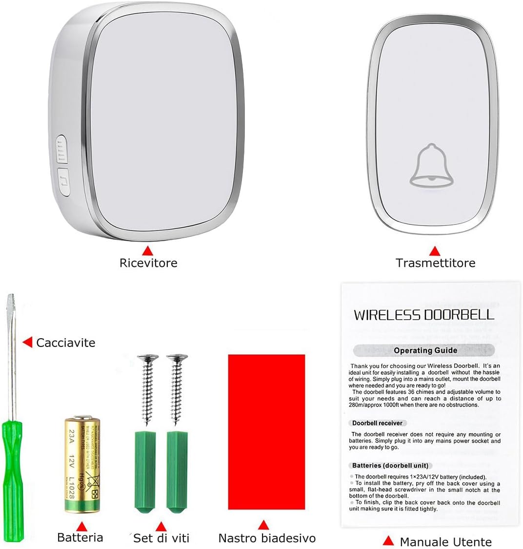 YYQ Türklingel kabellos-Outdoor Wasserdicht IP44 mit Reichweite 300 m, LED-Anzeige, 1 Knopf Sender u