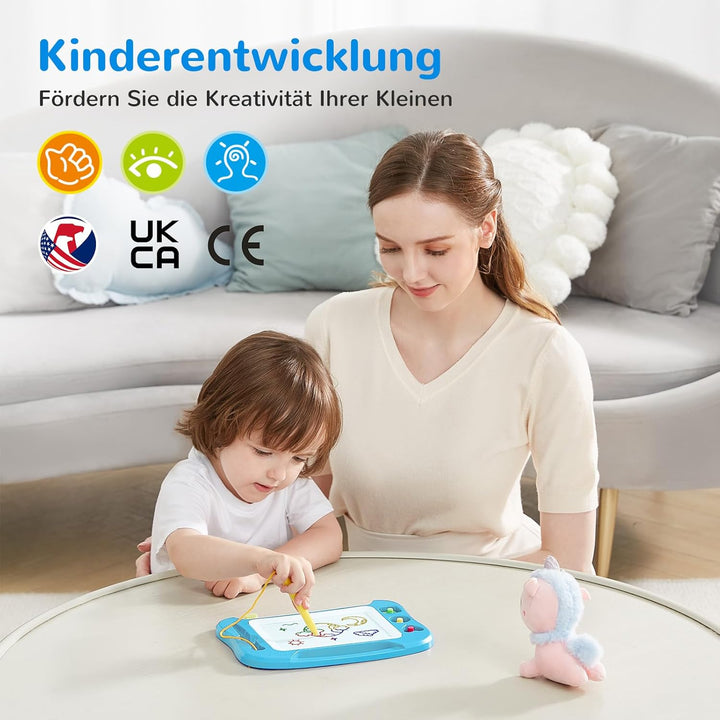 SGILE Magnetische Maltafel Zaubertafel Kinder, 25×18 cm Magnet Magnettafel mit 4 Stempeln, Kreatives