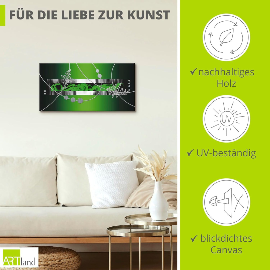 ARTland Leinwandbilder Wandbild Bild auf Leinwand Silber abstrakt auf Grün Abstrakte Motive Gegensta