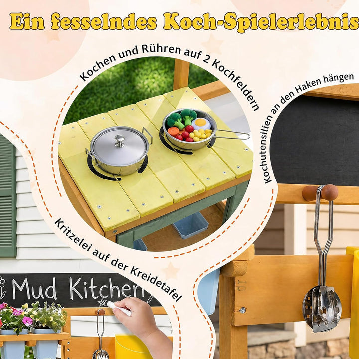 COSTWAY Matschküche Kinder Outdoor, Spielküche mit Wassertank &amp; Wasserhahn
