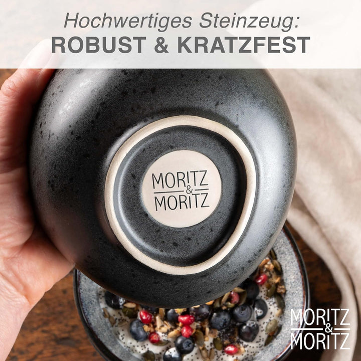 Moritz & Moritz ORGANIC Müslischalen Set 6-teilig Blau, Steingut Bowls im modernen Design, ca. 500 m