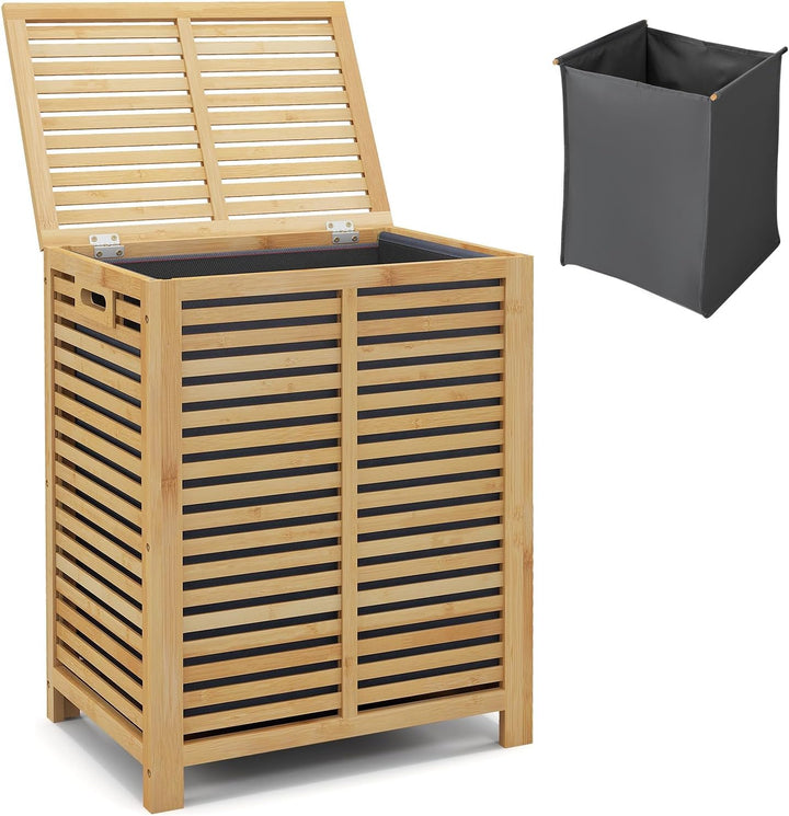 GIANTEX 80 L Wäschekorb Bambus, Wäschebox Wäschesammler mit Deckel &amp; herausnehmbarem Wäschesack, Wäs