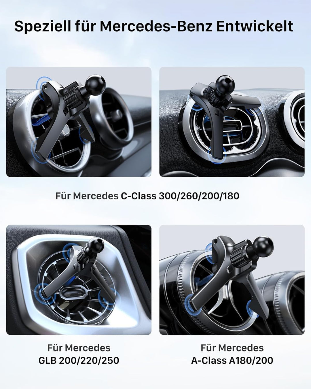 YOSH Handyhalterung Auto für Audi A1/A3/Q2, Mercedes, Mini Cooper 2013‑2024 für Runde Lüftung(Leder-