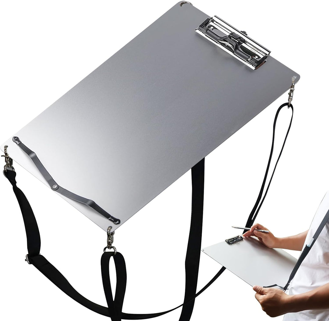 Metall-Klemmbrett, A4 Aluminium-Klemmbrett mit 154 cm verstellbarem Schultergurt, Edelstahl Must-Hav