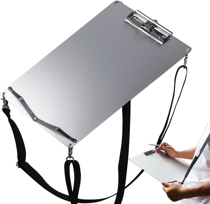 Metall-Klemmbrett, A4 Aluminium-Klemmbrett mit 154 cm verstellbarem Schultergurt, Edelstahl Must-Hav