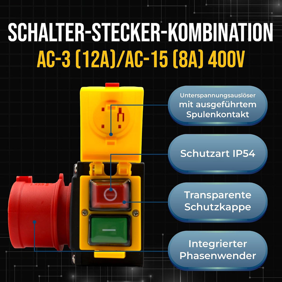 Schalter- Stecker Kombination DZ08-3 400V mit Phasenwender und U-Auslösung -Baugleich KEDU KOA7