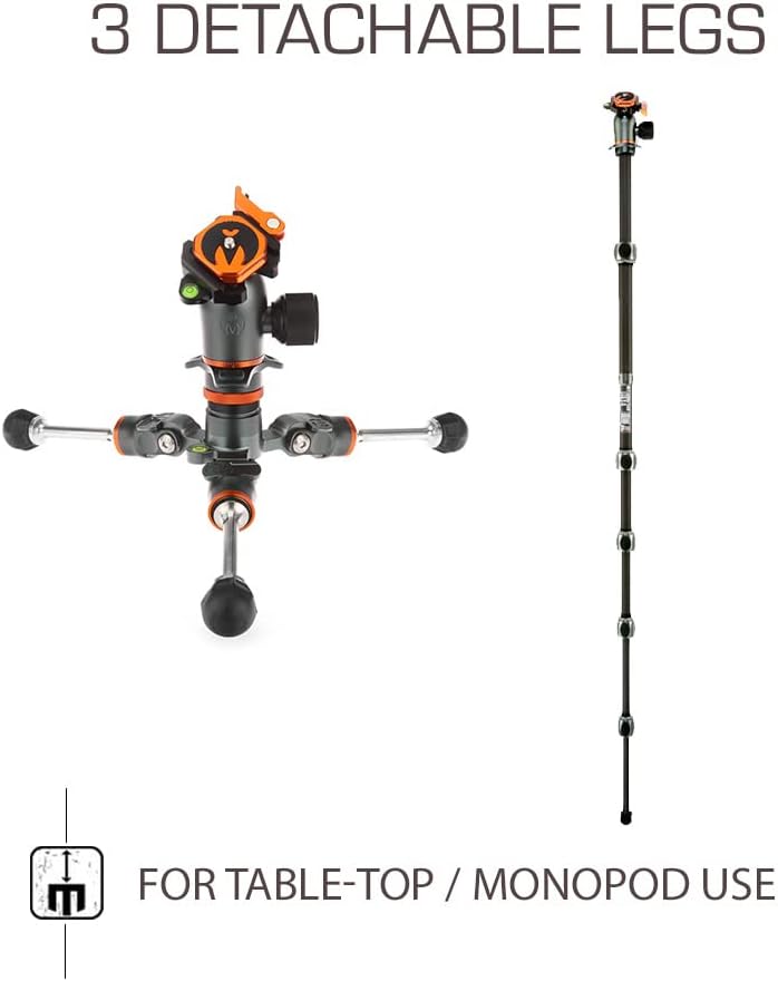 3 Legged Thing Pro Range 2.0 Leo 2.0 Reisestativsystem aus Carbon – Verstellbares Kamerastativ mit 3
