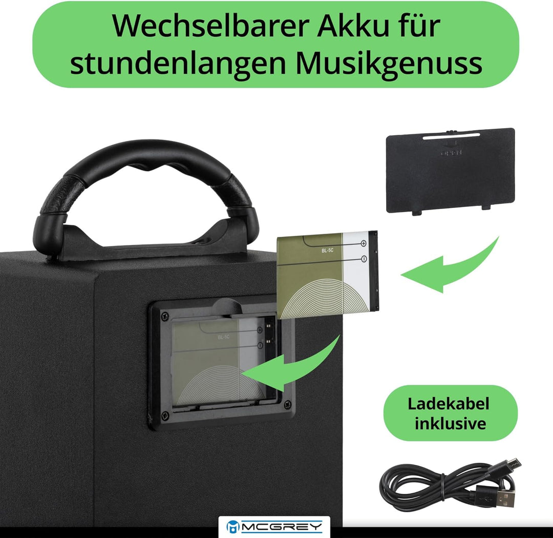 McGrey BS-20 Beachside Bluetooth Akku-Lautsprecher - Tragbare Musikbox mit Bluetooth, FM-Radio, USB/