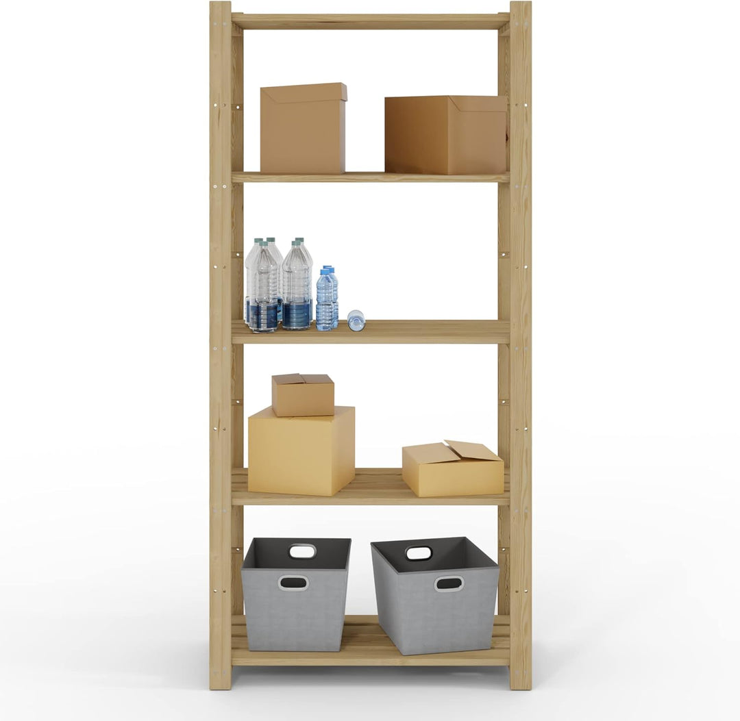 Lenmar Serie B Holzregal, Kiefer, Holz, Hellbeige, B-22 170 x 70 x 40 cm, 5 Böden, Bücherregal, Holz