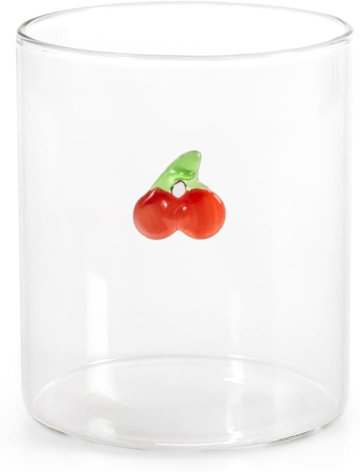 H&H Set mit 6 Gläsern – Borosilikatglas – 42 cl – Externe Miniaturen mit Fruchtdekor – Spülmaschinen