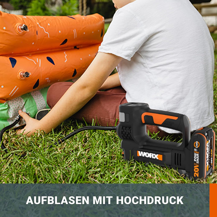 WORX - Luftkompressor und LED-Projektor, kabellos, 150 PSI – 20 V-2 Ah – WX092 (Lieferung mit Akku u