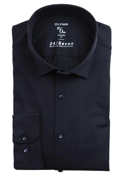 OLYMP No. Six 24/Seven super Slim Businesshemd extra Langer Arm Haifischkragen Struktur schwarz 39 S