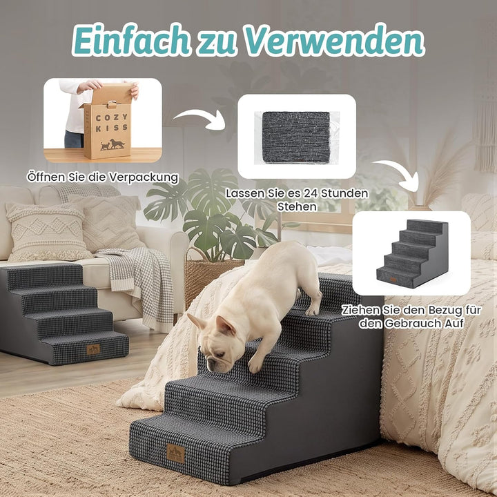 Hundetreppe für Kleine Hunde, 5 Stufen Breiter Haustiertreppe für Bett Couch Auto, 60cm Hoch Hochdic