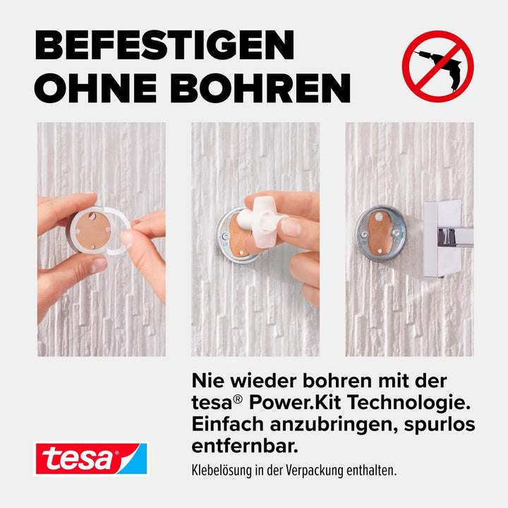 tesa EXXCLUSIV Zahnputzbecher mit Halterung - Becher aus Milchglas, verchromte Wandhalterung - zur W