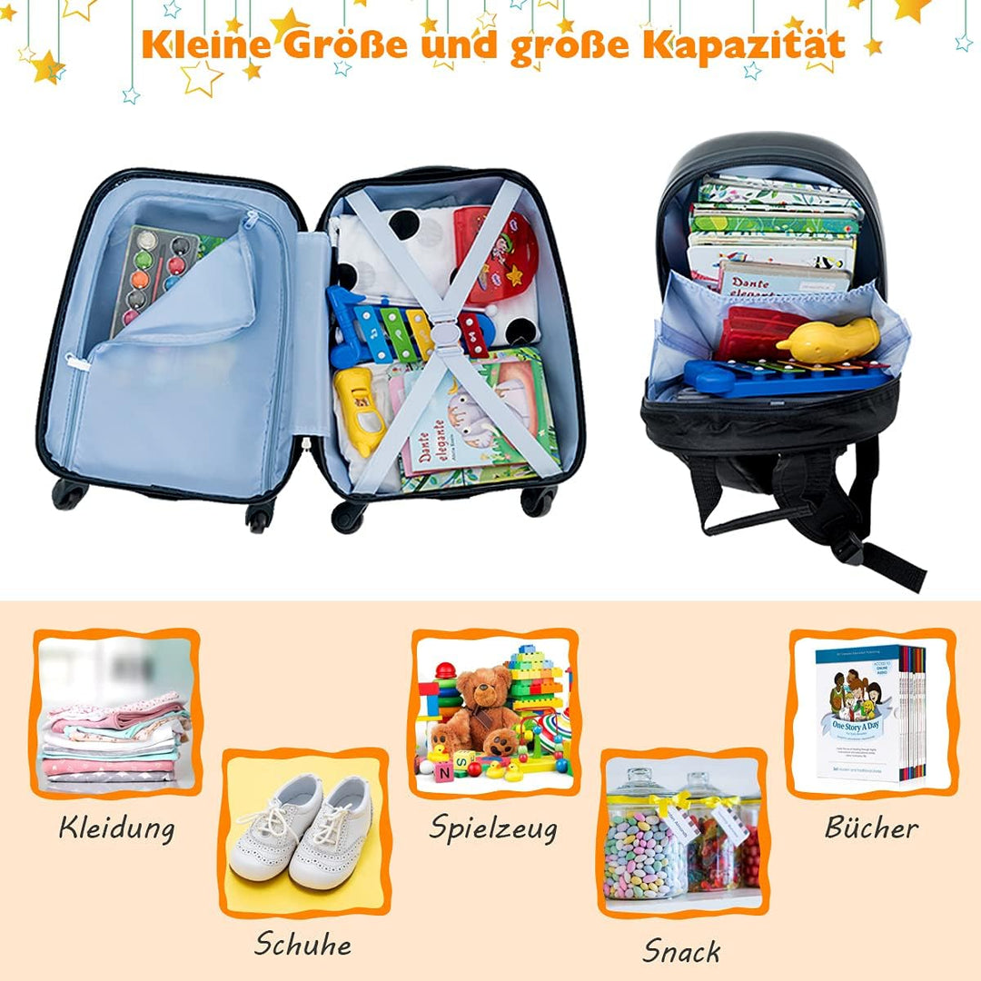 RELAX4LIFE Kinderkoffer mit Rollen, 2 TLG Kinder Kofferset, Koffer(16 inch) + Rucksack(12 inch), Rei