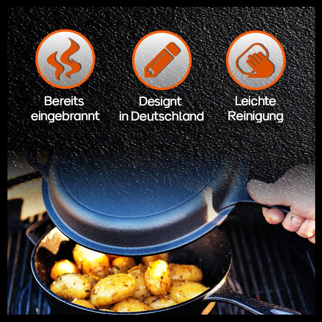 Grillschweine Cooker 2126-2 in 1 gusseisener Multikocher: Kochtopf und Bratpfanne - geeignet für Gri