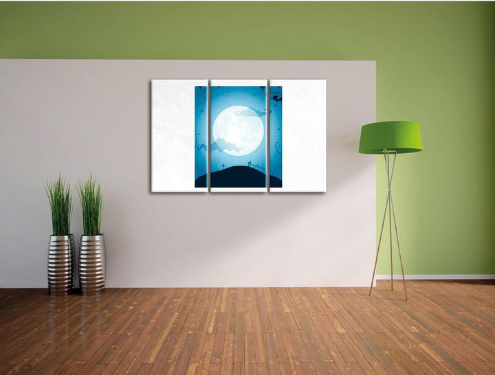 Pixxprint Schauriger Mond als Leinwandbild/Grösse: 3 Teilig (120x80) cm/Wandbild/Kunstdruck/fertig b