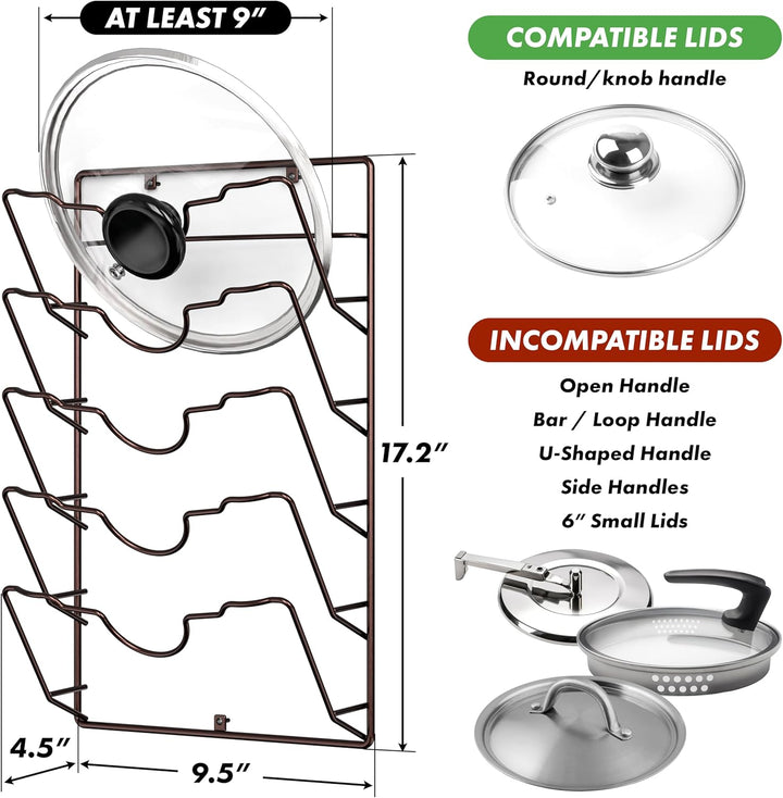 Simple Houseware Topfdeckelregal zur Wandmontage, 24,1 cm B x 11,4 cm T x 44,2 cm, Bronze-Finish, Br