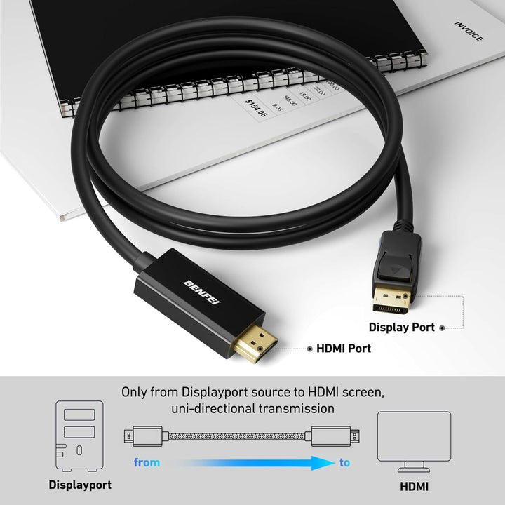 BENFEI 4K DisplayPort auf HDMI Kabel 1,8m, 5 Stück Einwegübertragung DisplayPort DP-auf-HDMI-Kabel H