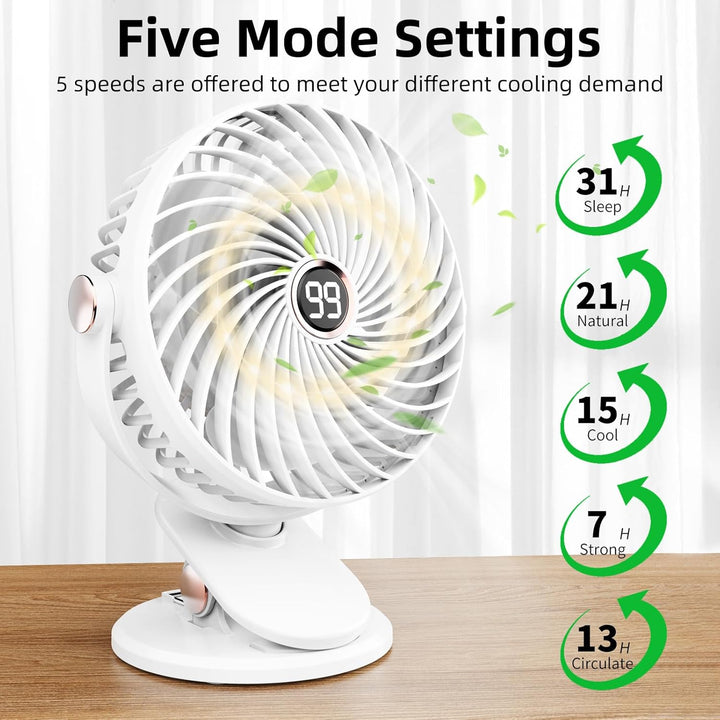 Schreibtischventilator, Mini-Ventilator, USB, leise, mit LCD-Display, 6000 mAh, kleiner Ventilator,