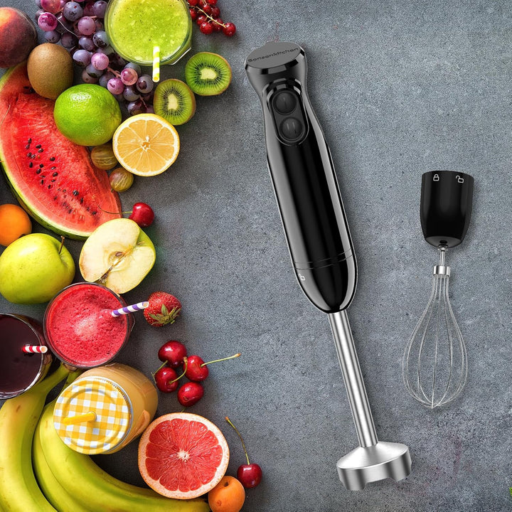 Bonsenkitchen 3 in 1 Elektrischer Stabmixer, 1000W Pürierstab mit Schneebesen/Messbecher, Stufenlose