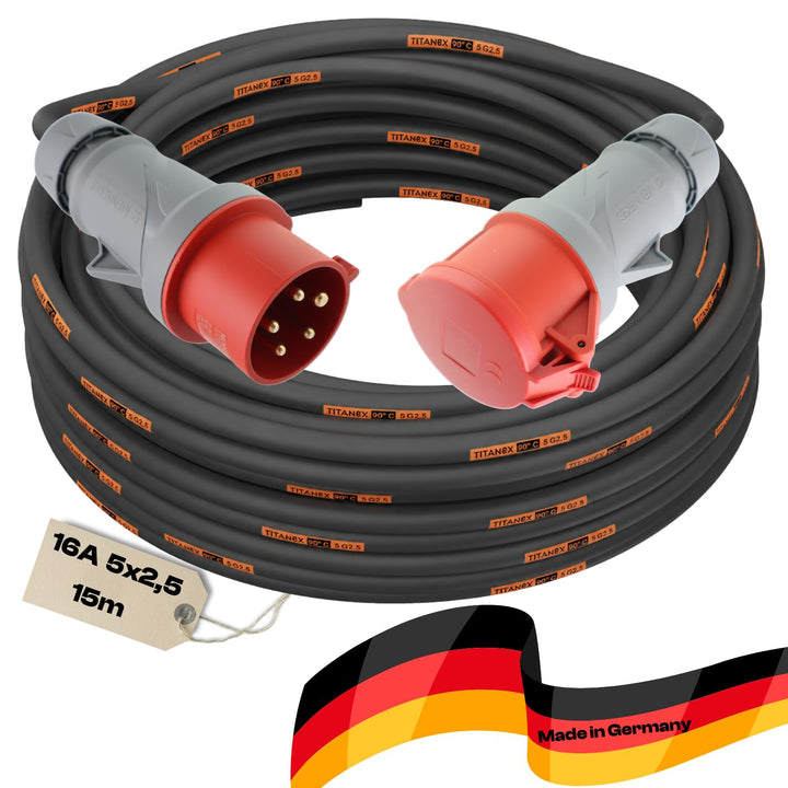 netbote24 Profi CEE Starkstrom Verlängerungskabel 5x2,5mm² H07RN-F TITANEX Kabel mit MENNEKES Stecke