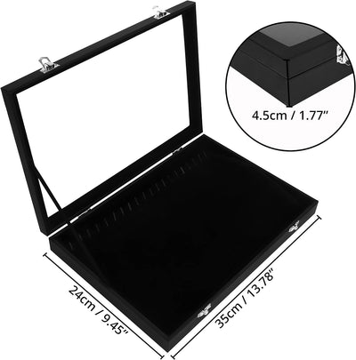 Kurtzy Jewelry Organizer Schmuckkasten Schwarz, Samt Box Glas Deckel Verschliessbar & 20 Haken (2Stk